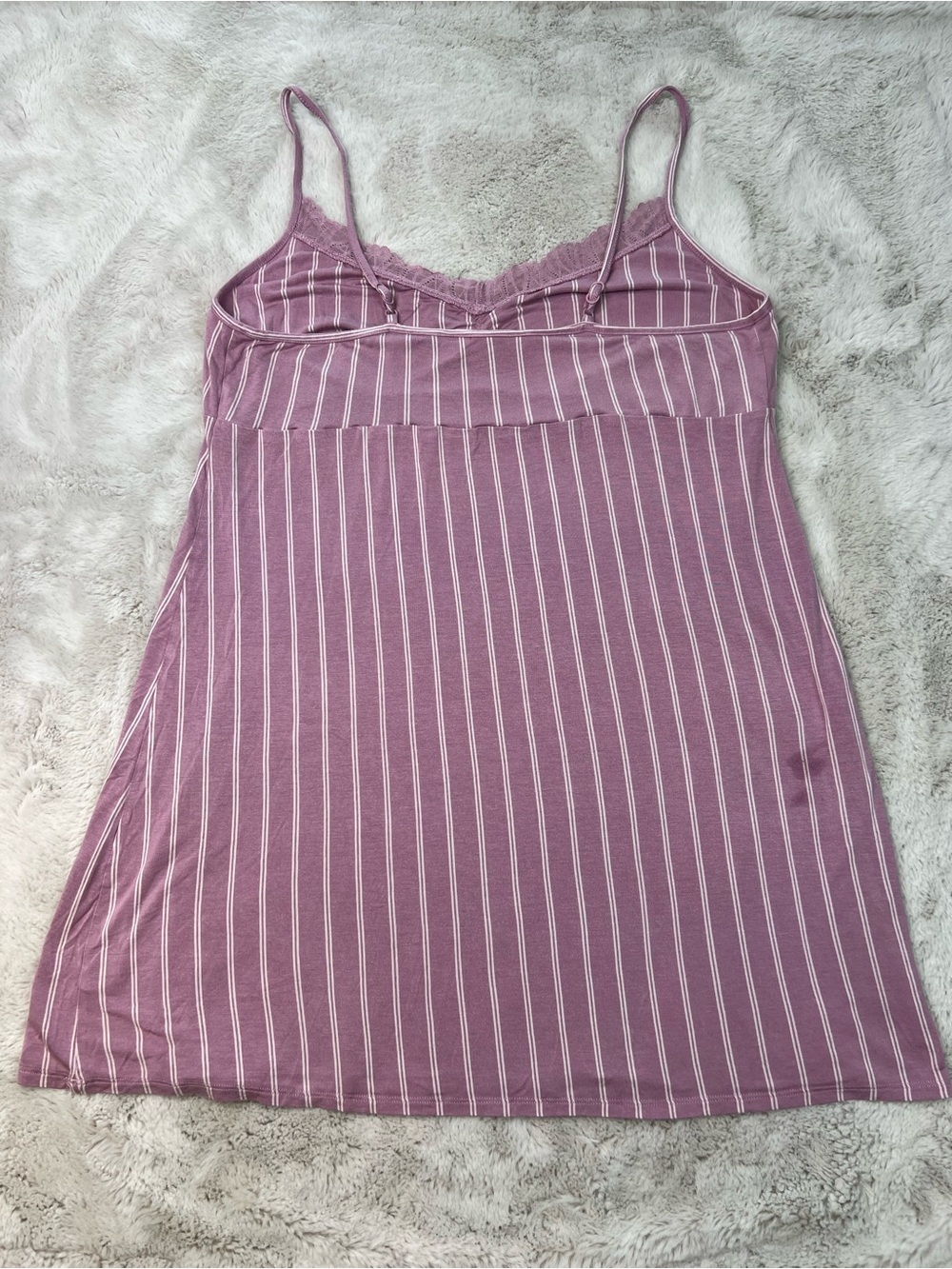 La Vie En Rose Soft Jersey Pink Stripe Camisole Size XL Nightie Lace Trim Cozy - Picture 10 of 11